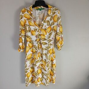 Alex and Parker Women's Size Small Lemon Mini Dress Tie Waist‎ Roll Tab Sleeve